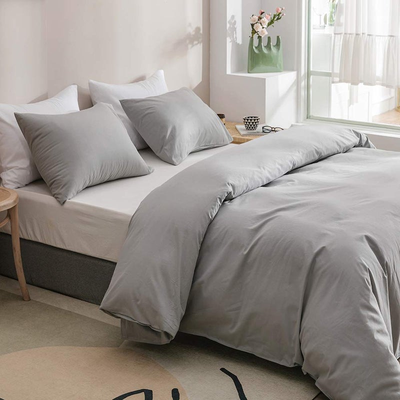 CLOTHKNOW Grey King Size Comforter Set 3Pcs Light Gray Bedding Comforter Sets All Season Soft Silver Comforter with 2 x Pillow Cases - Image 3